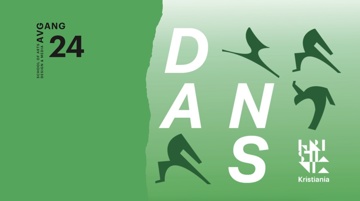 Avgang24-logo, ordet DANS, fire dansende figurer og Kristiania-logo. Grønn bakgrunn.