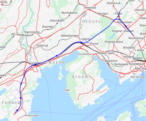 Kart over Fornebubanen