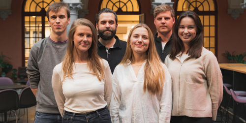 Gruppefoto av tre mannlige og tre kvinnelige studenter.