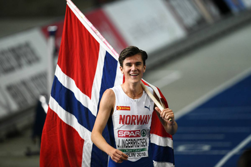  Gullvinneren. Jakob Ingebrigtsen vant OL-gull på 1500. Bildet er tatt i EM i friidrett i Berlin i 2018 der han løp hjem gull både på 800 og 1500 meter. 